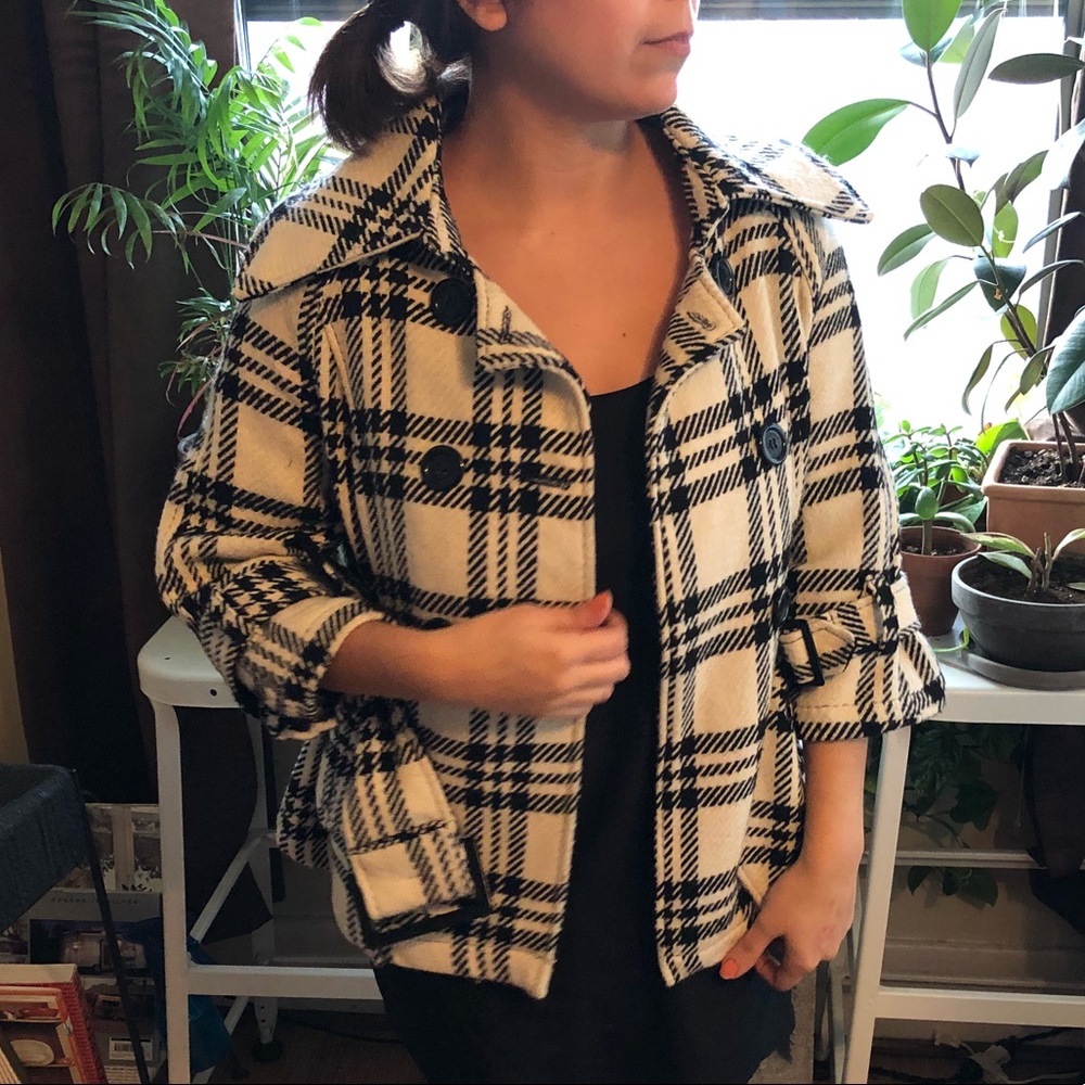 Plaid 3/4 Sleeve Peacoat